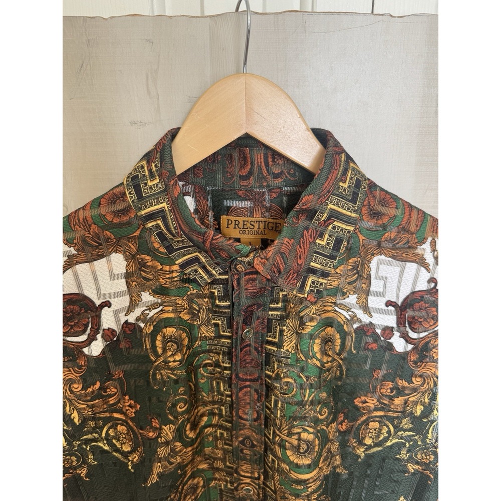 Prestige Original Baroque Print Greek Key Short Sleeve Shirt Rayon Mens Large - Picture 4 of 10